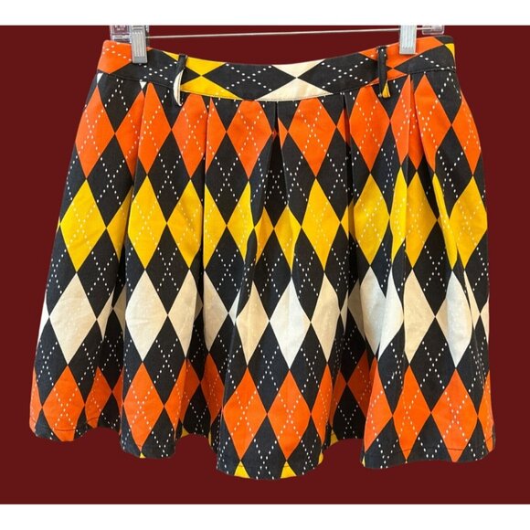 Hot Topic Retro Harlequin Pleated A-Line Bold Argyle Skirt Large Academia - Picture 2 of 4